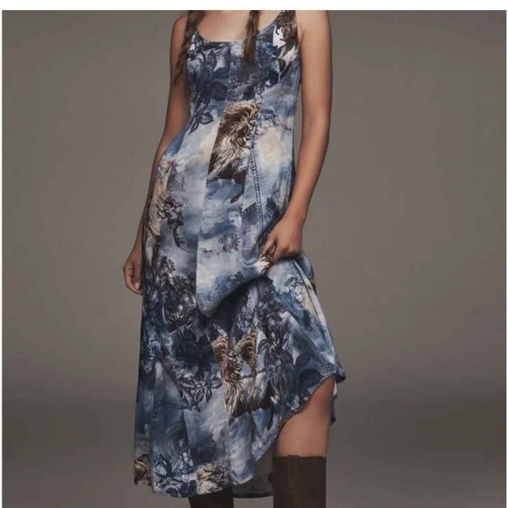 Pilcro High Low Dress in Blue and Brown